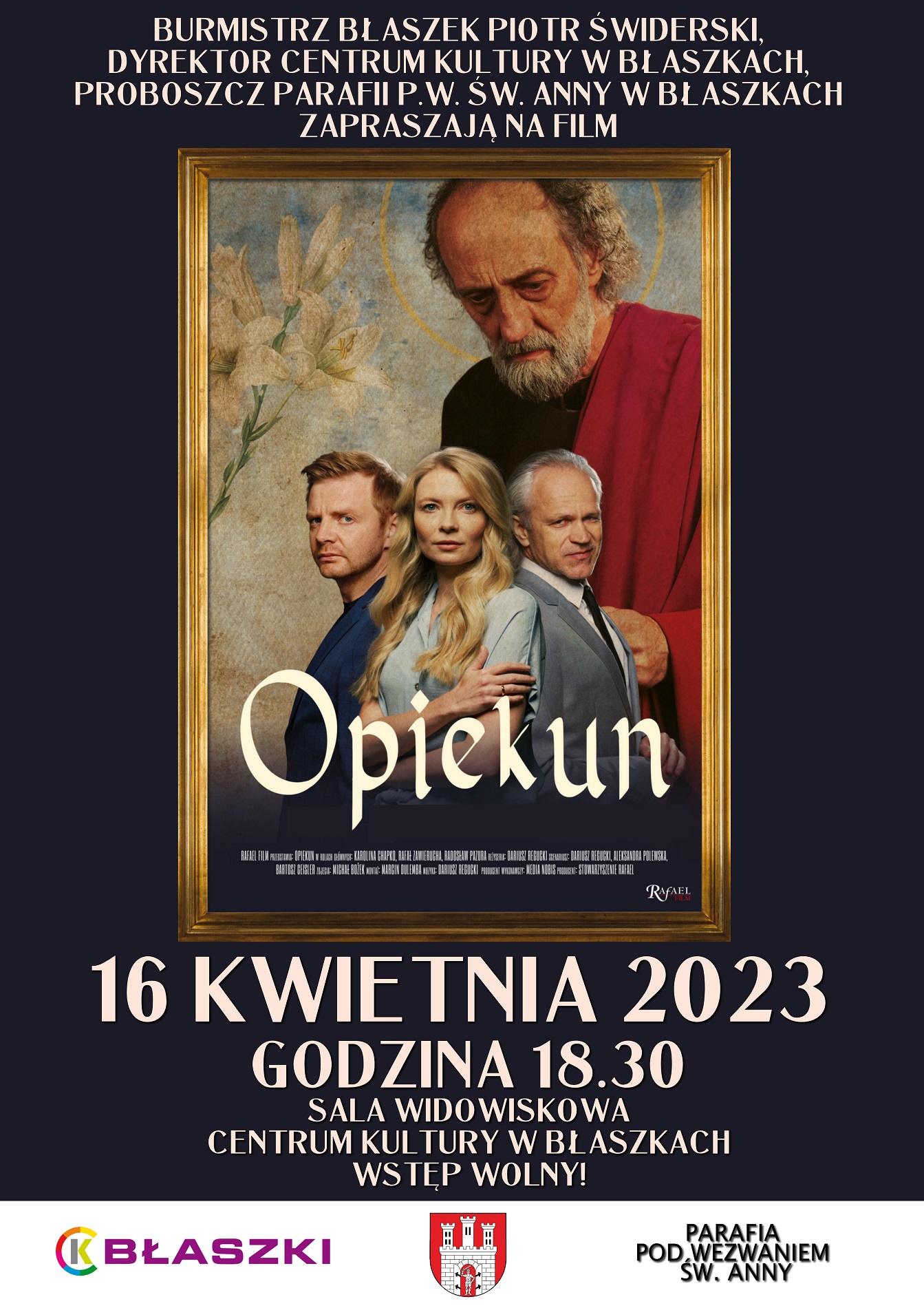Plakat zaproszenie na film Opiekun 16 kwietnia 2023 r. w CK w Błaszkach