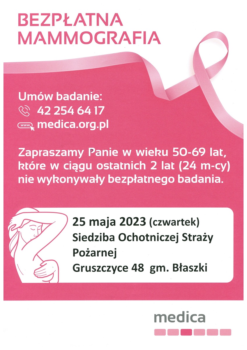 Bezpłatna mammografia 25 maja 2023 r. OSP Gruszczyce